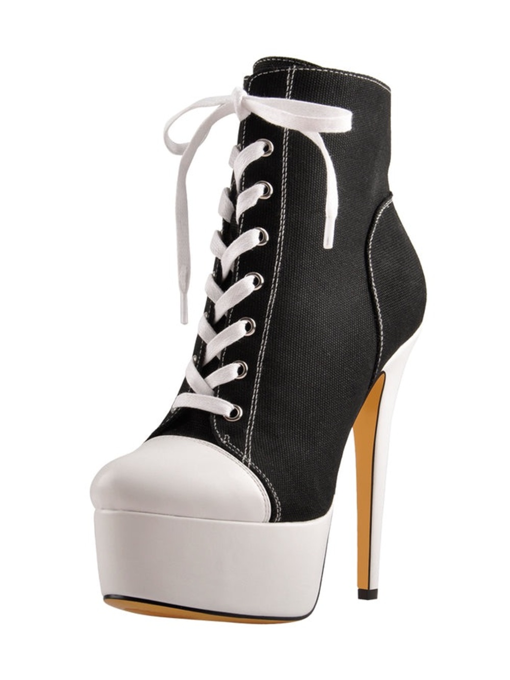 Canvas High Heel Sneaker Lace Up Platform Ankle Boots
